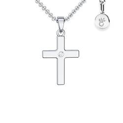 Amoonic Kreuz Kette Mädchen echt Silber 925 | Kreuz-Anhänger Halskette | Kinder-Schmuck Erst-Kommunion Tauf-Geschenk Konfirmation Firmung Geburt Taufe | Etui-Gravur Gott behüte Dich von Amoonic