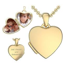 Kinder Herz Medaillon zum Öffnen für Bilder Gelbgold | Kette Halskette Mädchen | Medallion aufklappbar | Amulett Anhänger Herzmedaillon mit Foto personalisiert | Geschenk für Kinder zum Geburtstag von Amoonic