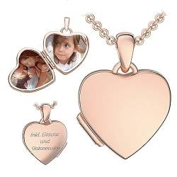 Kinder Herz Medaillon zum Öffnen für Bilder Rosegold | Kette Halskette Mädchen | Medallion aufklappbar | Amulett Anhänger Herzmedaillon mit Foto personalisiert | Geschenk für Kinder zum Geburtstag von Amoonic