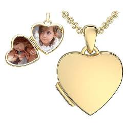 Kinder Herz Medaillon zum Öffnen für Bilder vergoldet | Kette Halskette Mädchen | Medallion aufklappbar mit Bild | Amulett Anhänger Herzmedaillon mit Foto | Geschenk für Kinder zur Taufe Einschulung von Amoonic