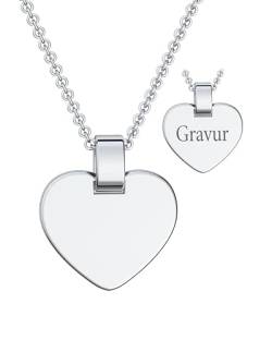 Kinder Herzkette gravierbar Silber 925 | Herz Kette Halskette Mädchen mit Gravur | Kettenanhänger personalisiert | Gravurplatte Gravurschmuck | Schmuck Geschenk für Kinder zum Geburtstag Einschulung von Amoonic