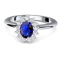 Verlobungsring blauer Stein wie Saphir von AMOONIC mit Zirkonia (wie Kate Middleton) + inklusive Gratis LUXUSETUI! Silber 925 wie Saphir Ring Silberring 925er FF587SS925SAFAZIFA60 von Amoonic