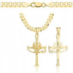 Amor Luxury goldkette herren mit kreuz 585, Kette Herren 925/585 - kreuz kette herren massiv - 5 mm, Kreuz und Adler, polnisch, patriotische Halskette 45 cm von Amor Luxury