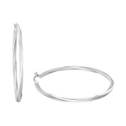 Amor Creolen 925 Sterling Silber Damen Ohrschmuck, 4 cm, Silber, Kommt in Schmuck Geschenk Box, 9277858 von Amor