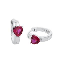 Amor Creolen 925 Sterling Silber Mädchen Kinder Ohrschmuck, mit Zirkonia synth., 1 cm, Pink, Herz, Kommt in Schmuck Geschenk Box, 2021184 von Amor