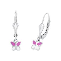 Amor Ohrhänger 925 Sterling Silber Mädchen Kinder Ohrschmuck, 2 cm, Pink, Schmetterling, Kommt in Schmuck Geschenk Box, 9211180 von Amor