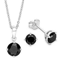 Amor Set 925 Sterling Silber Damen Multisets, mit Zirkonia synth., 42 cm, Schwarz, Kommt in Schmuck Geschenk Box, 9965076 von Amor