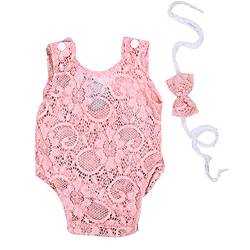 Amorar Baby Mädchen Overall Kleider Romper Outfit Neugeborene Fotografie Prop Kleidung Lace hohlen niedlichen Bogen Spielanzug Fotografie Strampler Kleid Zubehör + Stirnbänder Set von Amorar