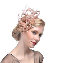 Amorar Damen Fascinator Hair Clip Hut Bankett Hut Stirnband Feder Blume Schleier Bowler Braut Hut für Cocktail Hochzeit (Champagner) von Amorar