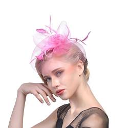 Amorar Damen Fascinator Hair Clip Hut Bankett Hut Stirnband Feder Blume Schleier Bowler Braut Hut für Cocktail Hochzeit (Rosa) von Amorar