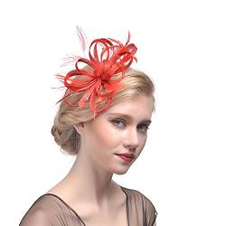 Amorar Damen Fascinator Hair Clip Hut Bankett Hut Stirnband Feder Blume Schleier Bowler Braut Hut für Cocktail Hochzeit (Rot) von Amorar