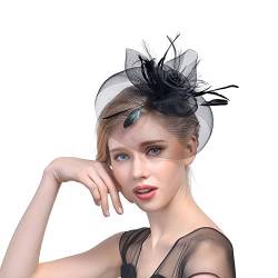 Amorar Damen Fascinator Hair Clip Hut Bankett Hut Stirnband Feder Blume Schleier Bowler Braut Hut für Cocktail Hochzeit (Schwarz) von Amorar