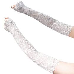 Amorar Frauen Lange Handschuhe Elastisch Lace Hochzeithandschuhe Hochzeit Party Abend Handschuhe Frauen Armmanschette Spitze Armstulpen Sonnenschutz Arm Kühlung Ärmel Elegante Armabdeckung,Weiß von Amorar