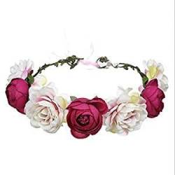 Amorar Handgemachte rote Rose Blume Garland Stirnband, Haar Kranz Halo Floral Krone für Festival Hochzeit, Kopfbedeckung mit Band,EINWEG Verpackung von Amorar