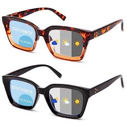 Amorays 2er Pack Photochrome Bifokale Lesebrille Sonnenbrille Blau Licht Blockieren Bifokale Brillen für Frauen BSSG6561(Schwarzer+Schildpatt，+2.00 von Amorays