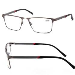 Amorays Lesebrille Herren blaulichtblockierende,Metallrahmen-Rechteck Rahmen Lesebrillen mit Federscharniere Lesegerät 6002(Grau，+2.50 von Amorays