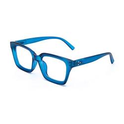 Amorays Lesebrille Oversize Square Frame Vintage mit Anti-Licht Blau Linsen Reißverschluss Feder Brille Presbypia Leser für Damen Herren 6561NEW（blau,+1.5） von Amorays