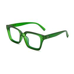 Amorays Lesebrille Oversize Square Frame Vintage mit Anti-Licht Blau Linsen Reißverschluss Feder Brille Presbypia Leser für Damen Herren 6561NEW（grün,+2.0） von Amorays