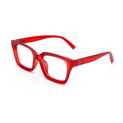 Amorays Lesebrille Oversize Square Frame Vintage mit Anti-Licht Blau Linsen Reißverschluss Feder Brille Presbypia Leser für Damen Herren 6561NEW(rot,+1.0 von Amorays