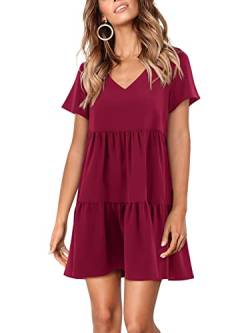 Amoretu Damen-Sommer-Tunika-Kleid, V-Ausschnitt, lässig, locker, fließend, schwingend, Etuikleider, F Burgund, XX-Large von Amoretu