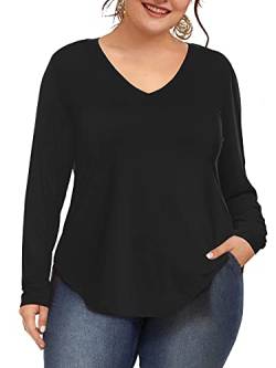 Amoretu Damen-T-Shirt, Übergröße, V-Ausschnitt, kurz/langärmelig, lässige Bluse, B: Schwarz, X-Large Mehr von Amoretu