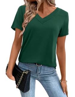 Amoretu Kurzarm Bluse Damen Lässig Sommer T-Shirts Elegant Oberteile Tops Dunkelgrün XXL von Amoretu