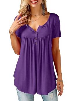 Amoretu Longbluse Damen Kurzarm Bluse V Ausschnitt Oberteil Sommer Tunika Tshirt Lang Violett L von Amoretu