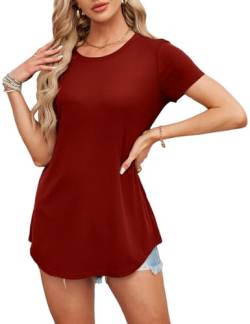 Amoretu Longshirt Damen Kurzarm Elegant Rundhals T-Shirt Locker Bluse Top Rot M von Amoretu