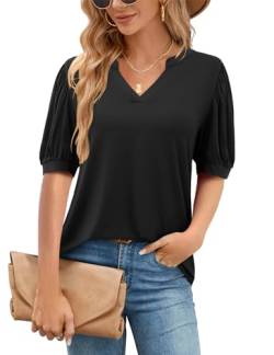 Amoretu Longshirt Damen Sommer Elegant Puffärmel Tops Locker Tunika Shirts Schwarz XL von Amoretu