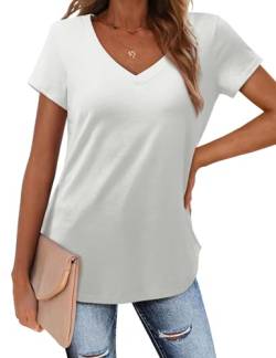 Amoretu Longshirt Damen Sommer V Ausschnitt T Shirts Elegant Kurzarm Oberteile Weiß XL von Amoretu