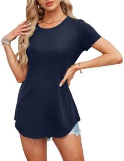 Amoretu Oberteile Damen Rundhals Sommer Shirt Kurzarm Lässig Longtops Marineblau M von Amoretu