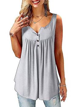 Amoretu Oberteile Damen Sommer Tshirt Knopfleiste Bluse Tank Tops Tunika Longshirt, S, K-grau von Amoretu