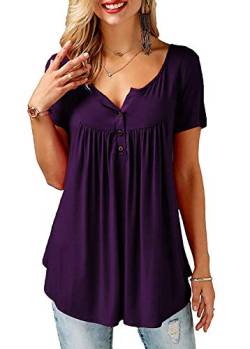 Amoretu Sommer Oberteile Frauen T-Shirt V Ausschnitt Bluse Kurzarm Shirt Lässige Tops Violett S von Amoretu