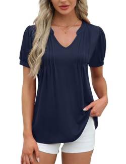Amoretu T Shirt Damen Kurzarm Shirt Sommer Bluse V Ausschnitt Tunika Marineblau XL von Amoretu