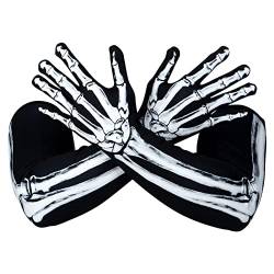 Amosfun 1 Paar Skelett Handschuhe Halloween Lange Arm Vollfinger Cosplay Handschuhe Schädel Knochen Muster Schwarz Handschuhe Halloween Zombie Party Kostüm Zubehör Unisex, wie abgebildet, Size 3 von Amosfun