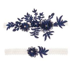 Amosfun 2 stücke Hochzeit Strumpfband Blume Spitze Strass elastische brautstrumpfbänder für Brautjungfer Hochzeit zugunsten Dekoration Navy von Amosfun