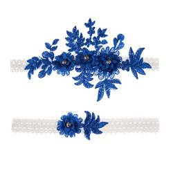 Amosfun 2 stücke Hochzeit Strumpfband Blume Spitze Strass elastische brautstrumpfbänder für Brautjungfer Hochzeit zugunsten Dekoration dunkelblau von Amosfun