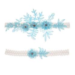 Amosfun 2 stücke Hochzeit Strumpfband Blume Spitze Strass elastische brautstrumpfbänder für Brautjungfer Hochzeit zugunsten Dekoration himmelblau von Amosfun