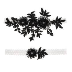 Amosfun 2 stücke Hochzeit Strumpfband Blume Spitze Strass elastische brautstrumpfbänder für Brautjungfer Hochzeit zugunsten Dekoration schwarz von Amosfun