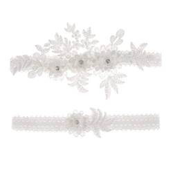 Amosfun 2 stücke Hochzeit Strumpfband Blume Spitze Strass elastische brautstrumpfbänder für Brautjungfer Hochzeit zugunsten Dekoration weiß von Amosfun