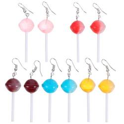 Amosfun 5 Pairs Lollipop Ohrringe Handgemachte Süßigkeiten Farbe Simulation Lebensmittel Baumeln Ohrring für Frauen Mädchen Lustige Cartoon Freundschaft Schmuck von Amosfun