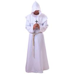 Amosfun Halloween Priester Robe Mittelalter Mönch Kostüm für Party Cosplay Gr. Medium, weiß von Amosfun