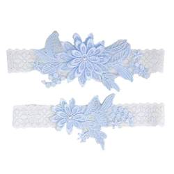 Amosfun Strumpfband mit Spitze, Blumenmuster, Perlen, elastisch, für Hochzeitsfeiern, 2 Stück Gr. Größe 2, himmelblau/blau von Amosfun