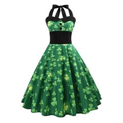 Amosfun Vintage 50Er Jahre Kleid St. Patricks Day Shamrock Kleid Grün Shamrock Ärmelloses Kleid Prom Swing Kleider XXL von Amosfun