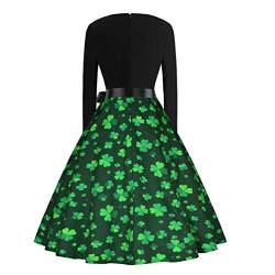 Amosfun Vintage St Patricks Day Dress Damen Langarm Klee Kleeblatt Druckkleid Schaukel Cocktailkleider XXL von Amosfun