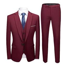 AmphaDeco Männer Anzüge 3 Stück, Einfaches Geschäft Schlank 3-Teiliger Anzug Hochwertiger Einfarbiger Blazer, Bankett High End Custom,Rot,6XL von AmphaDeco
