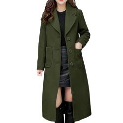 AmphaDeco Retro-Wollmantel Für Damen, Modischer Einreihiger Langer Mantel Mit Umklappbarer Kragentasche Für Herbst Und Winter, Warme Windjacke,Grün,L von AmphaDeco