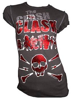 Amplified Damen Lady T-Shirt Grau Anthrazit Official The Clash Skull Strass Rock Star Vintage XL 44 von Amplified