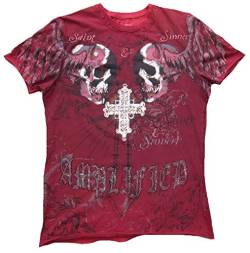 Amplified Herren T-Shirt Dirty Rot Red Saint Sinner Holy Skull Strass Gothic Cross Tattoo Vintage XXL 56 von Amplified