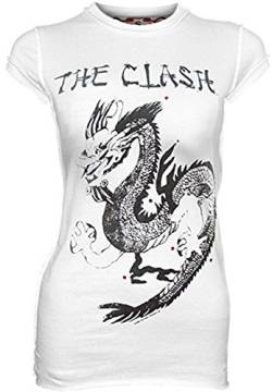 Orig. AMPLIFIED Vintage Look Girl Shirt THE CLASH DRAGON Weiß Gr. L (Strass Rot) von Amplified